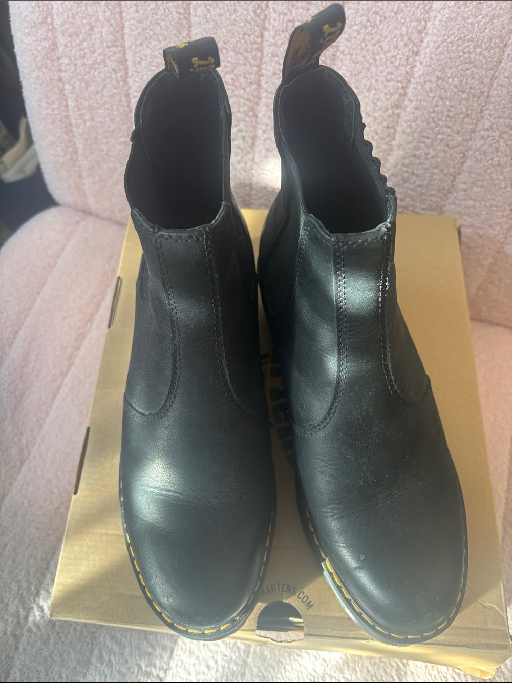 Dr. Martens Black Platform Chelsea Boots with Yellow Stitching - Picture 3 of 3